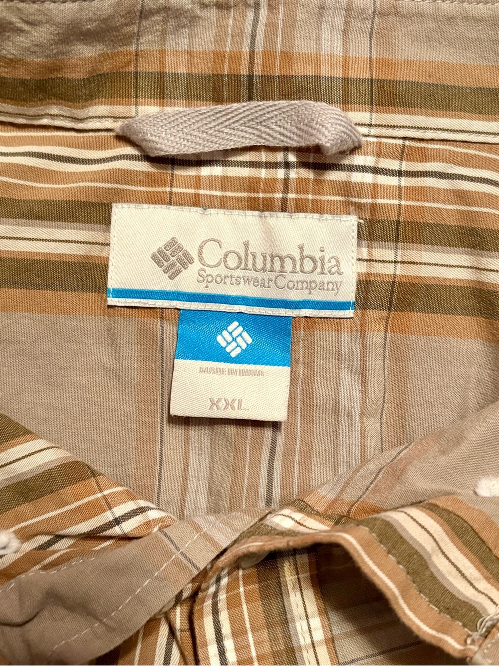 Columbia Brown and Beige Plaid Button-Down Shirt